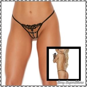 🆕Open ✝ Embroidered Rhinestone Lingerie G-string